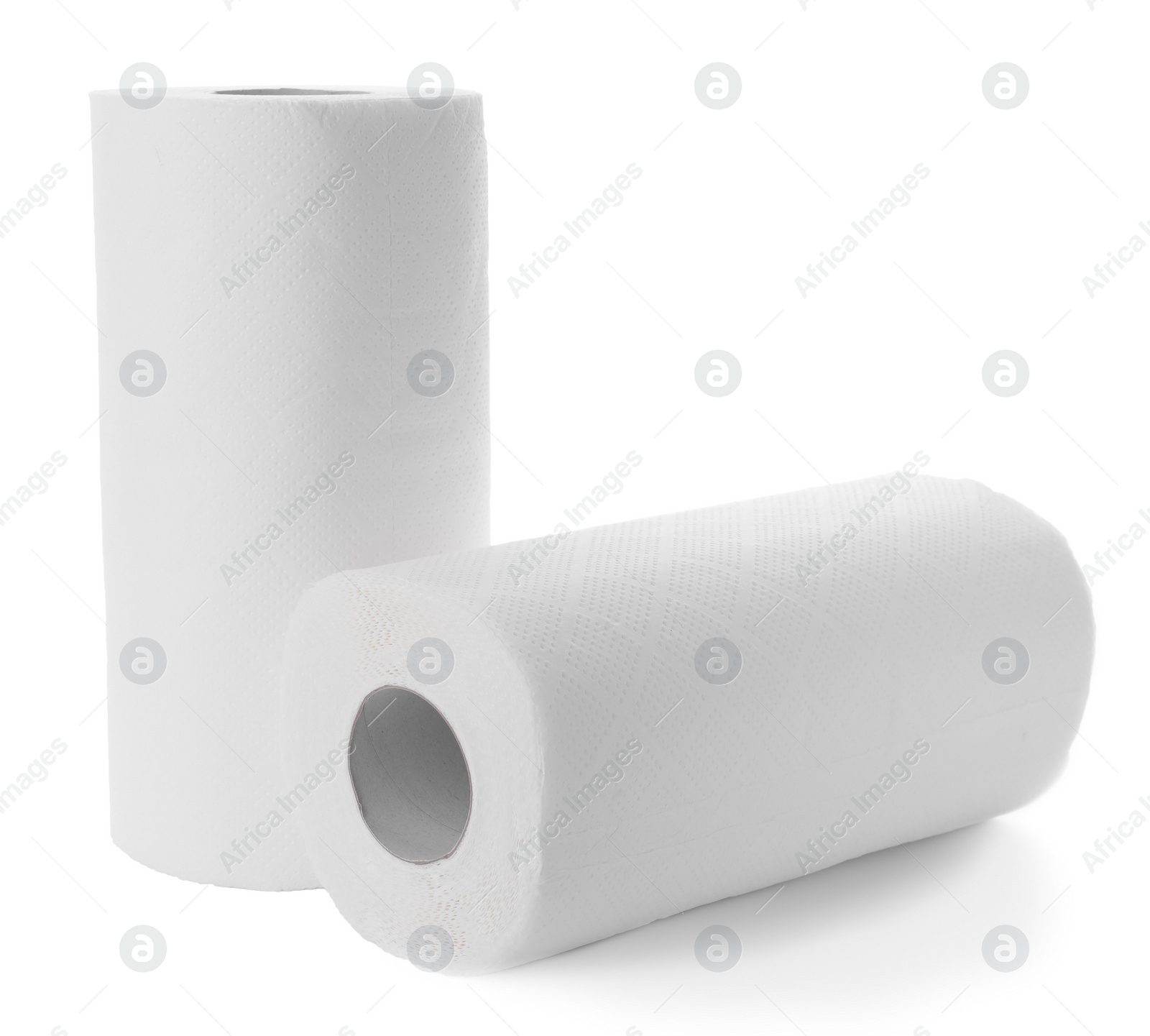 Photo of Rolls of paper towels isolated on white