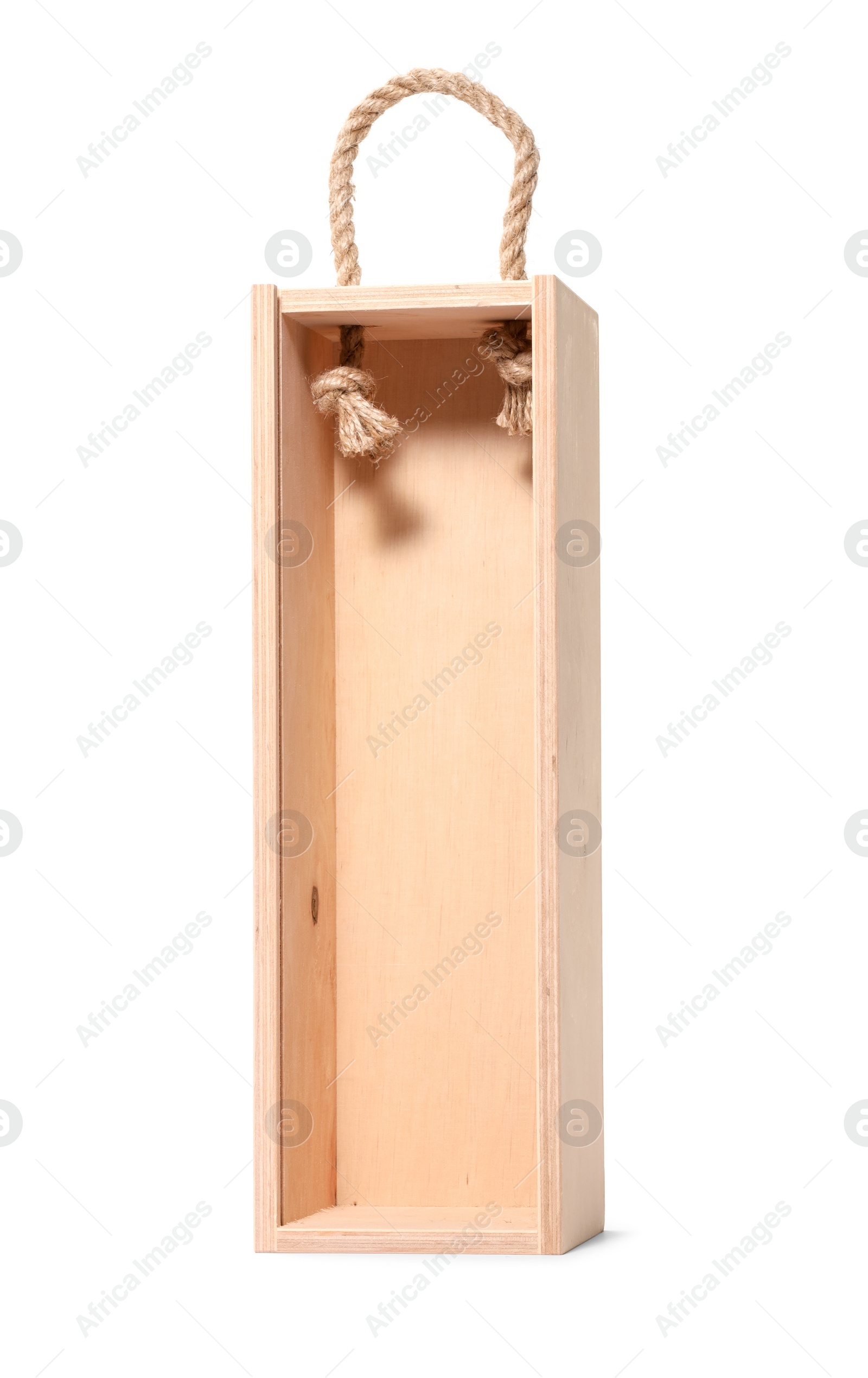 Photo of Empty wooden wine box isolated on white