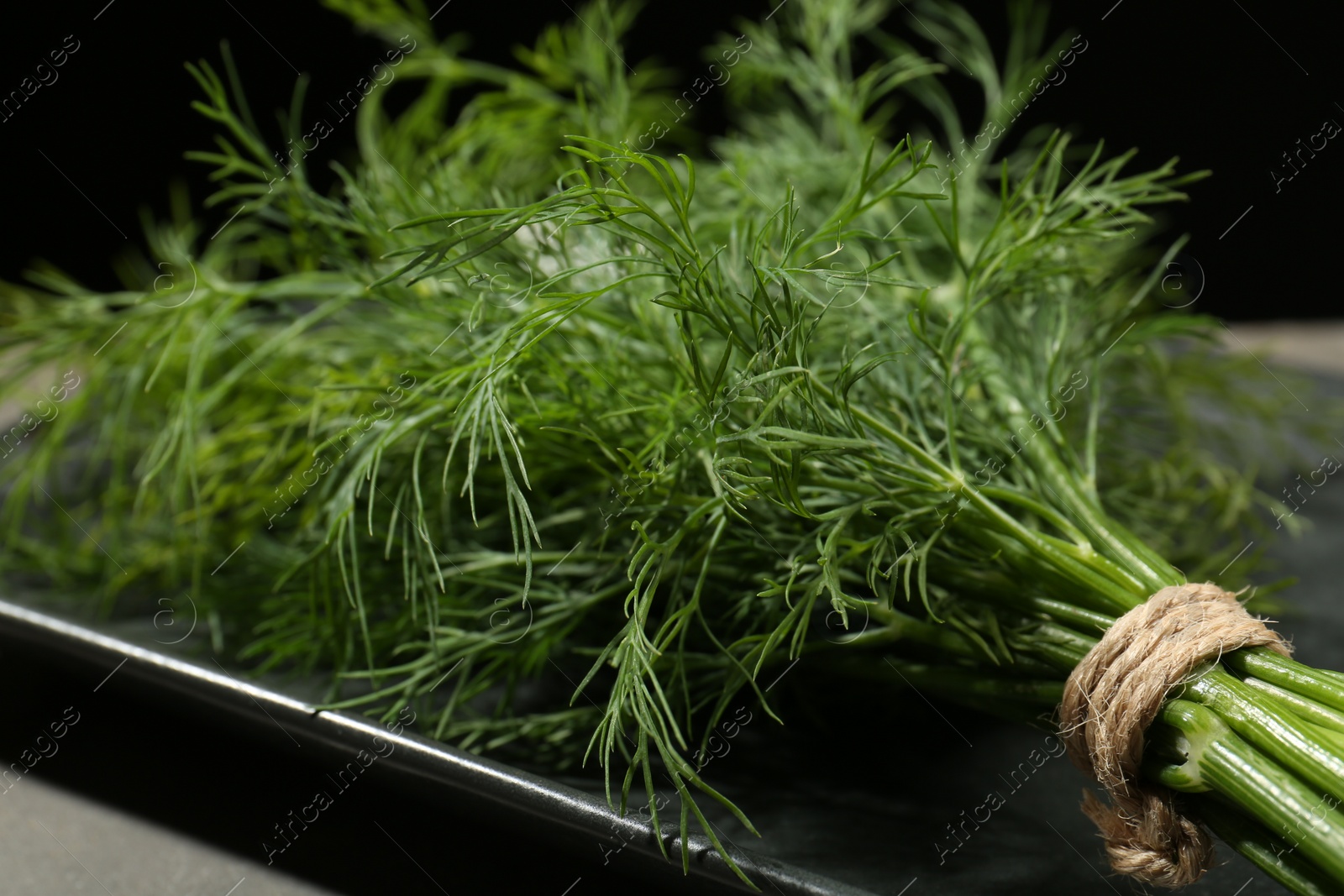 Photo of Bunch of fresh dill on table, closeup