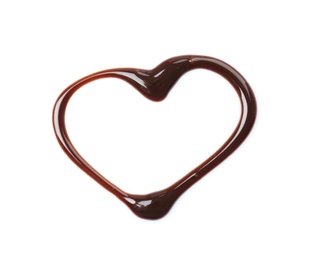 Heart made of melted chocolate on white background