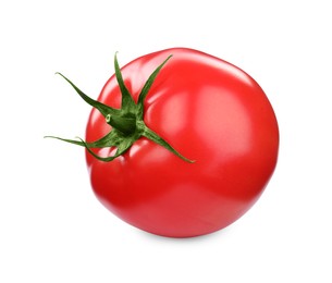 Photo of One red ripe tomato isolated on white