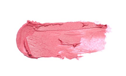 Photo of Smear of beautiful lipstick on white background, top view