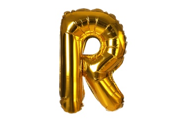 Golden letter R balloon on white background