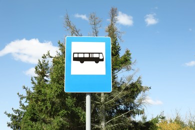 Traffic sign Bus Stop outdoors on sunny day