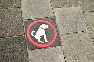 Image of Sign NO DOG WASTE PLEASE CLEAN IT UP on tile outdoors