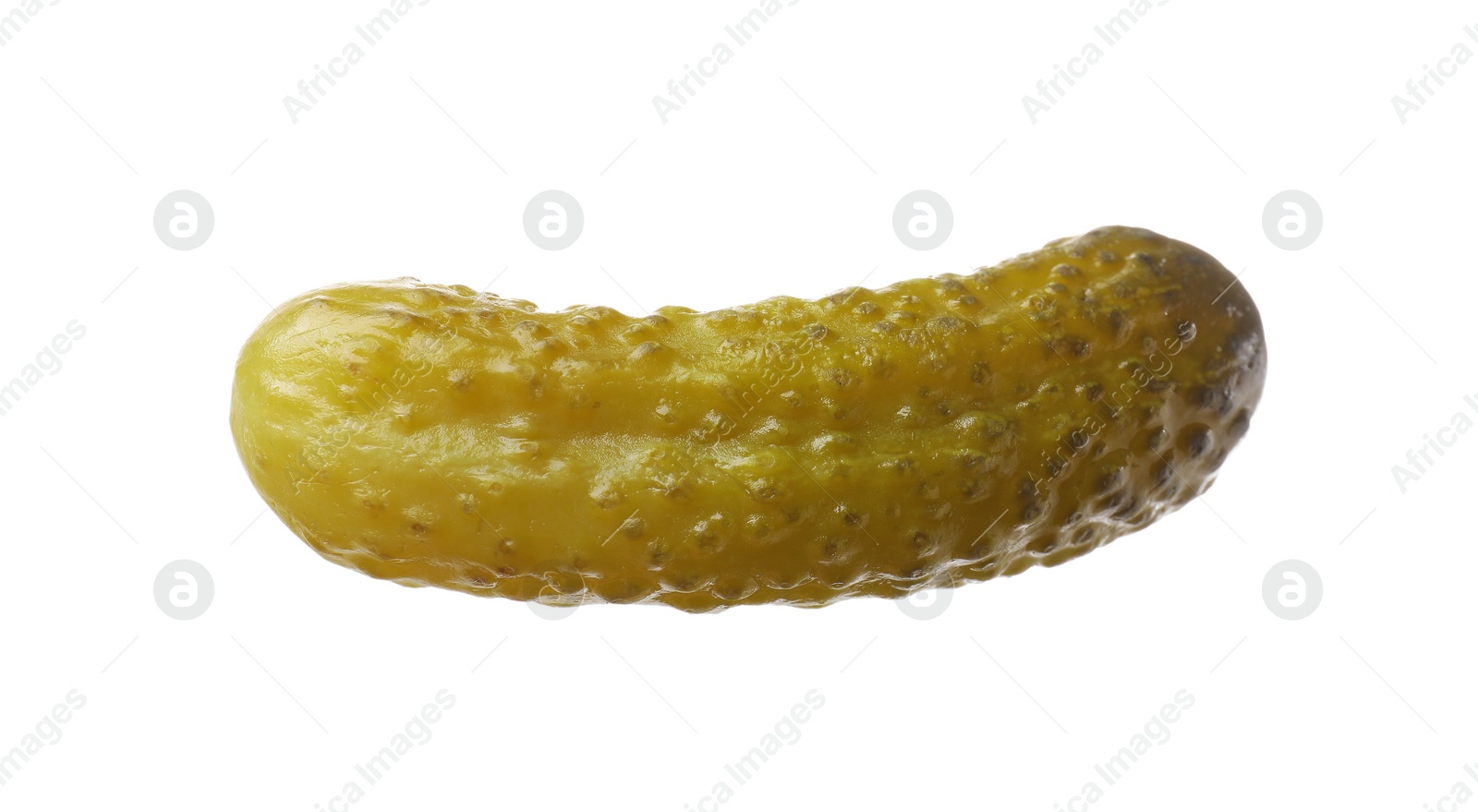 Photo of One tasty pickled cucumber isolated on white