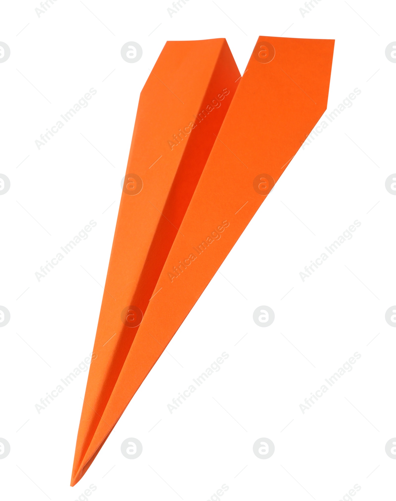 Photo of Handmade orange paper plane isolated on white