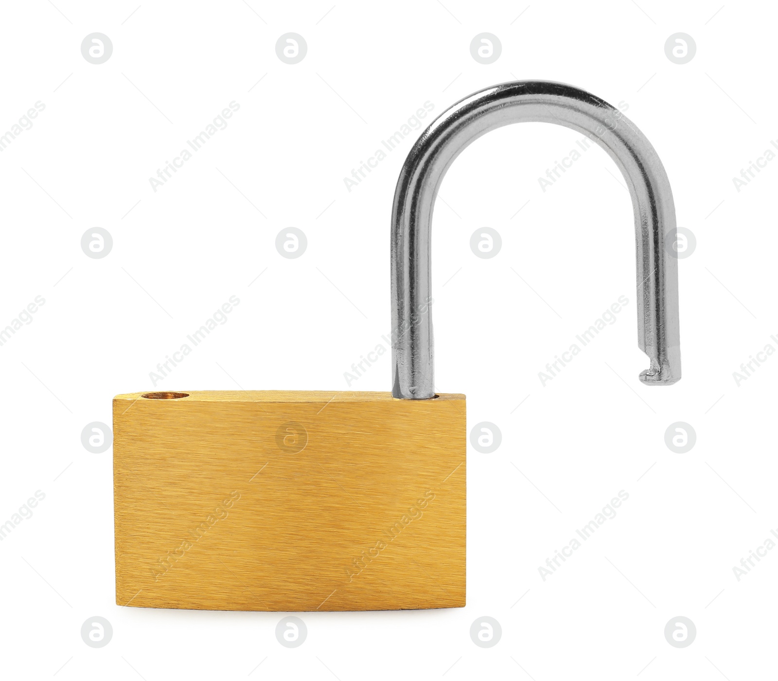 Photo of One new steel padlock isolated on white