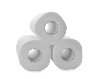 Photo of Rolls of paper tissues on white background