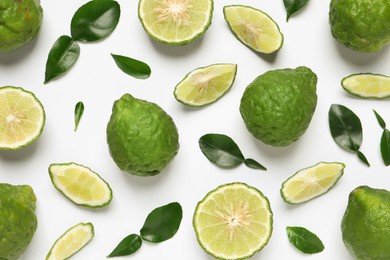 Photo of Flat lay composition with ripe bergamot fruits on white background