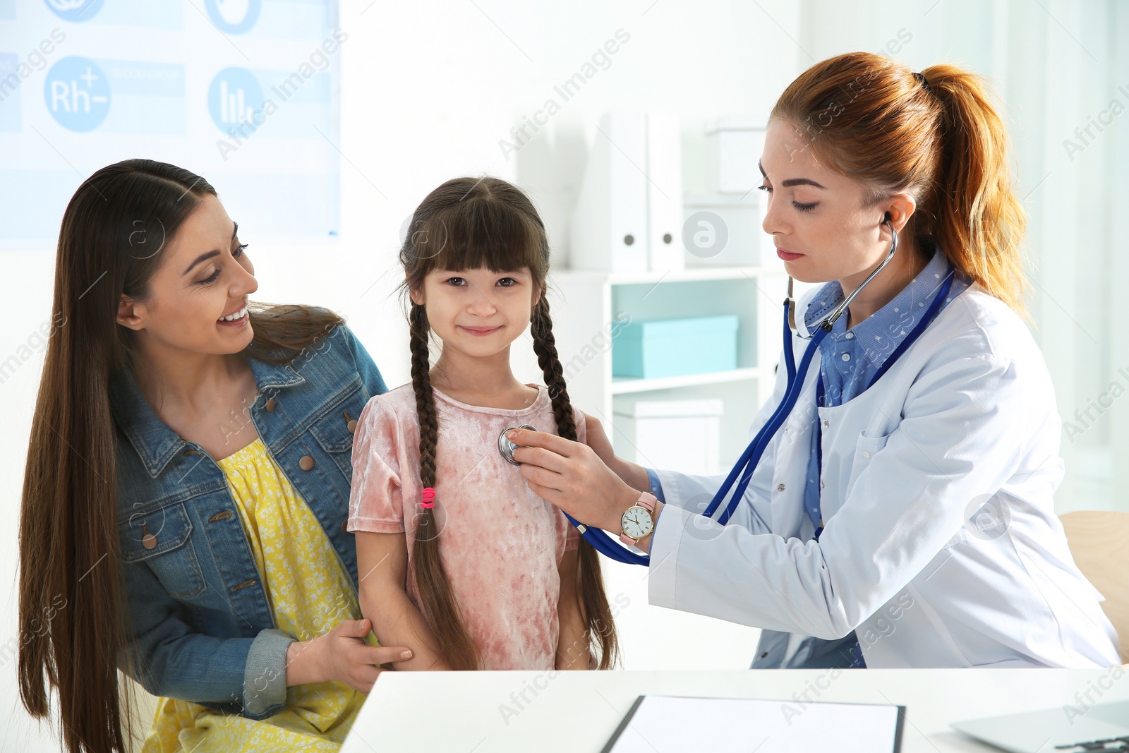 Photo of Mother with child visiting doctor in hospital