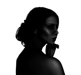 Image of High contrast black and white portrait of beautiful young woman
