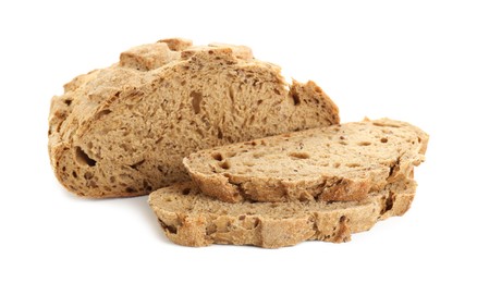 Photo of Freshly baked cut sourdough bread isolated on white