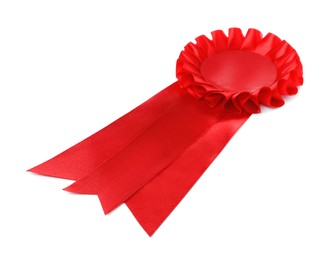 Photo of One red award ribbon isolated on white