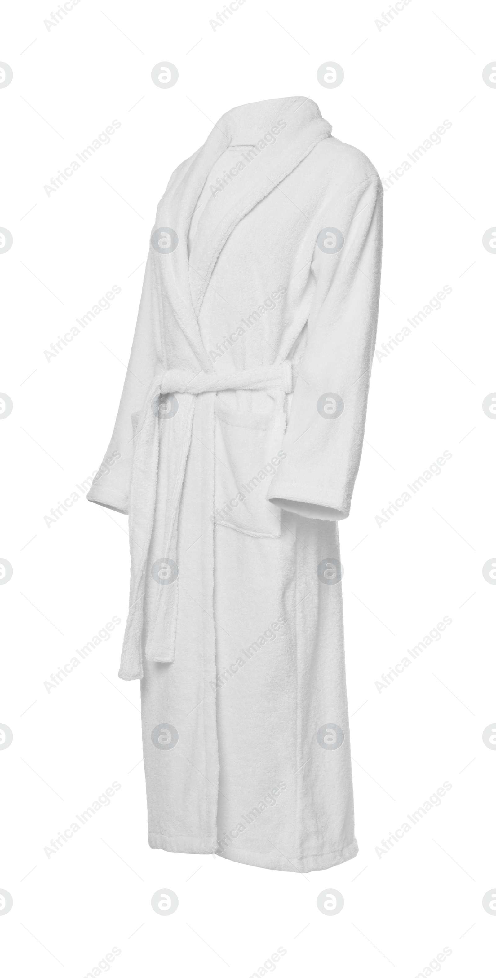 Image of Soft clean terry bathrobe isolated on white