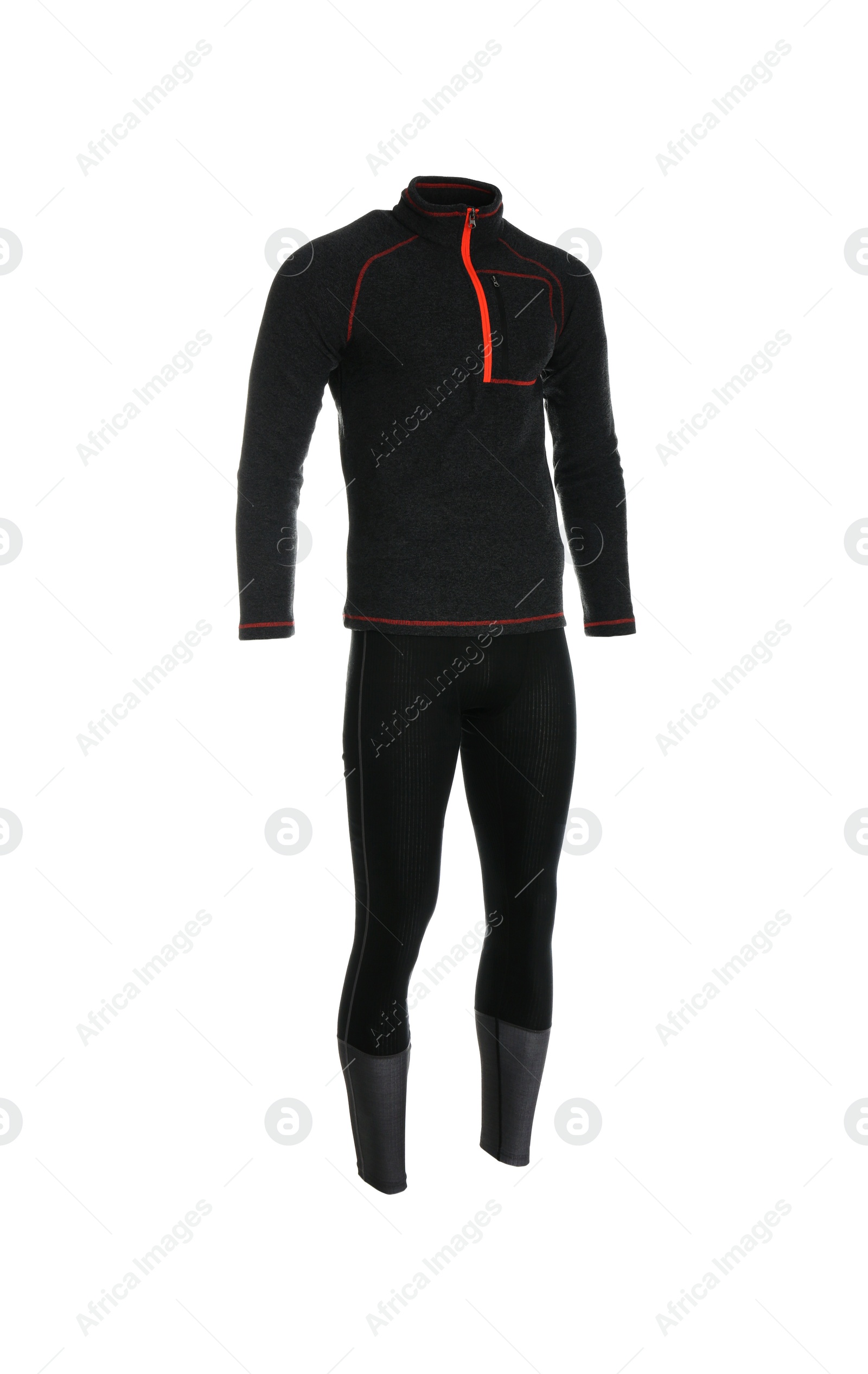 Photo of Thermal underwear set isolated on white. Winter sport clothes