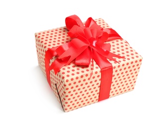 Photo of Beautifully decorated gift box on white background