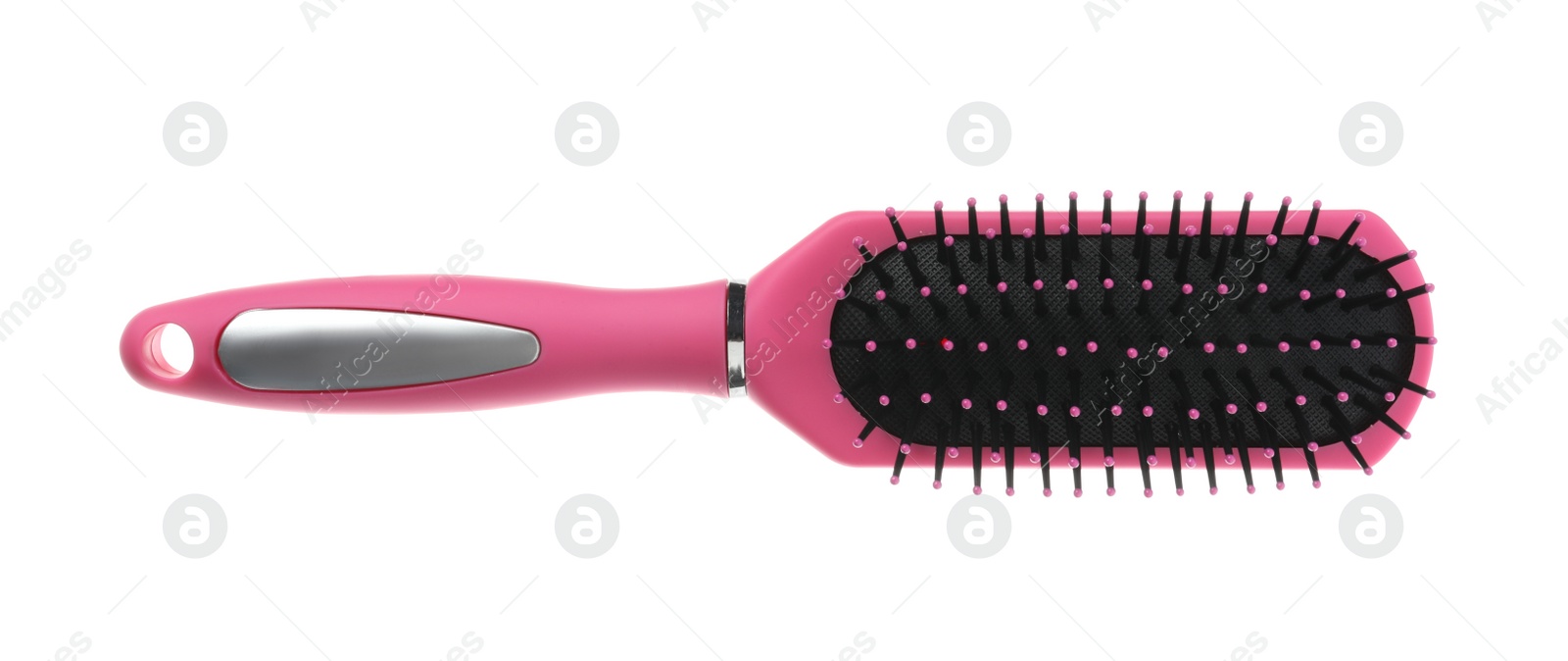 Photo of New modern hair brush isolated on white, top view