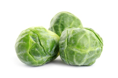 Fresh tasty Brussels sprouts isolated on white