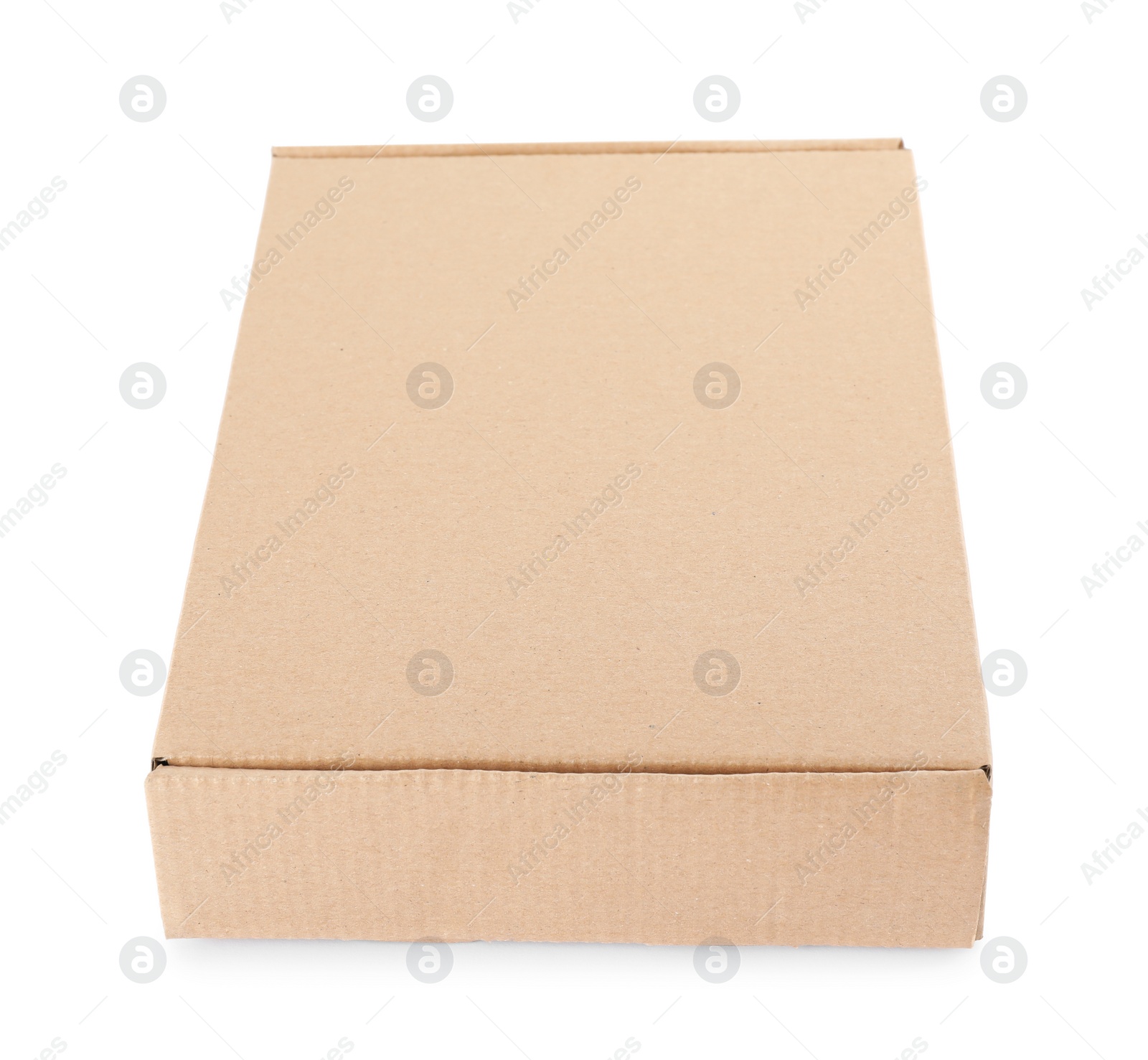 Photo of Closed cardboard box on white background. Mockup for design