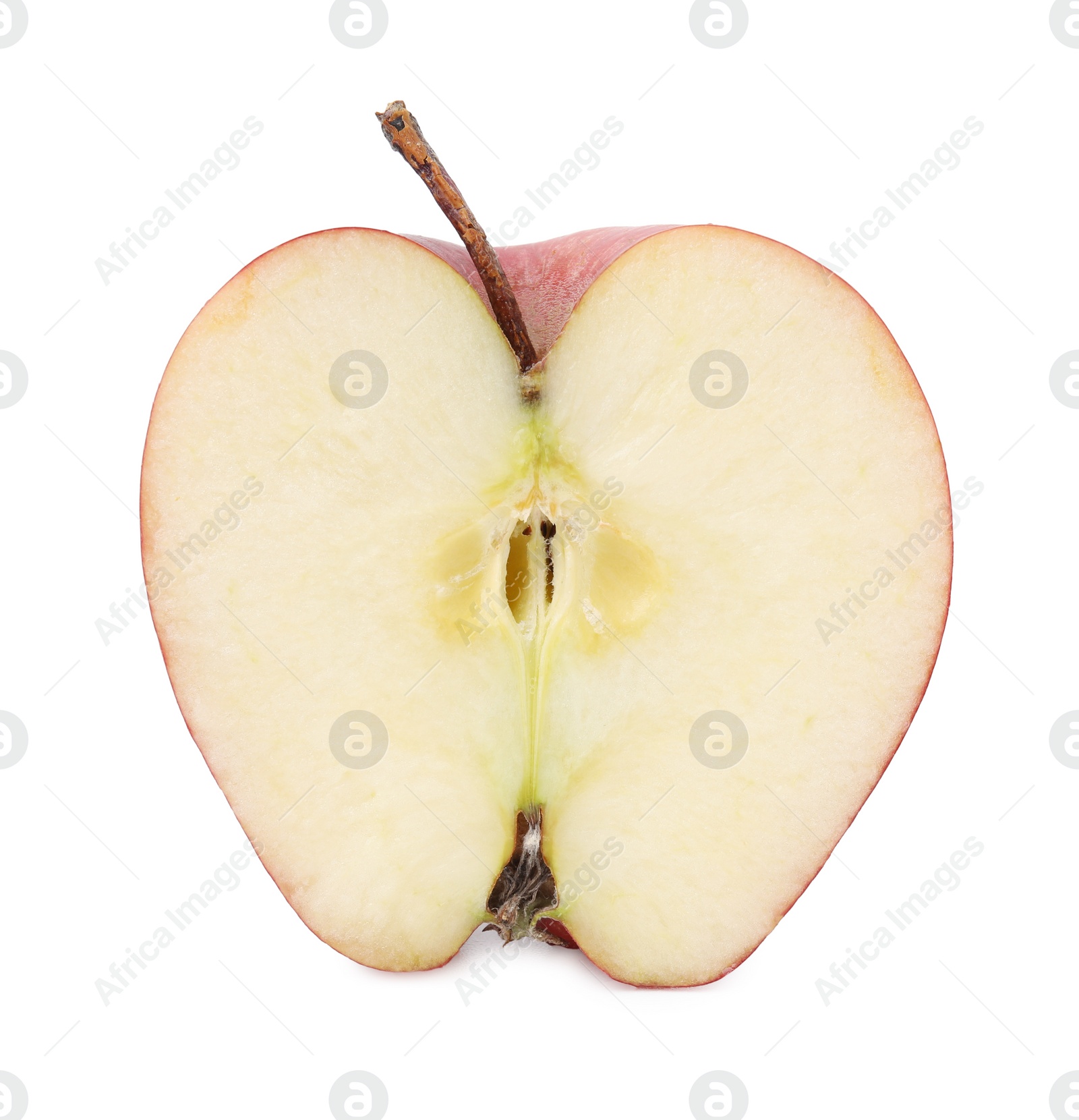 Photo of Half of ripe red apple on white background