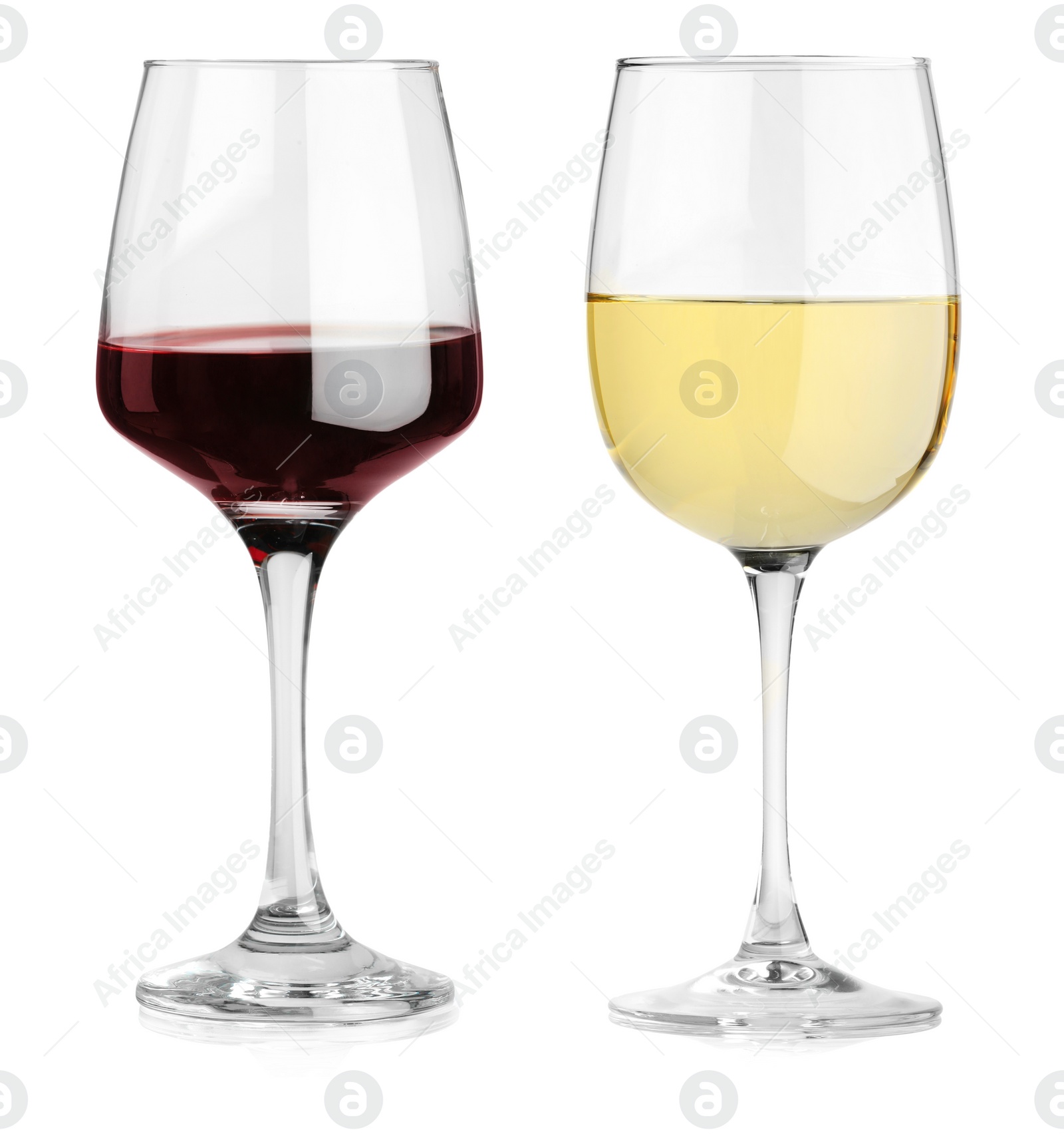 Image of Glasses of white and red wine isolated on white