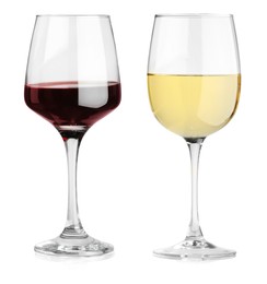 Image of Glasses of white and red wine isolated on white