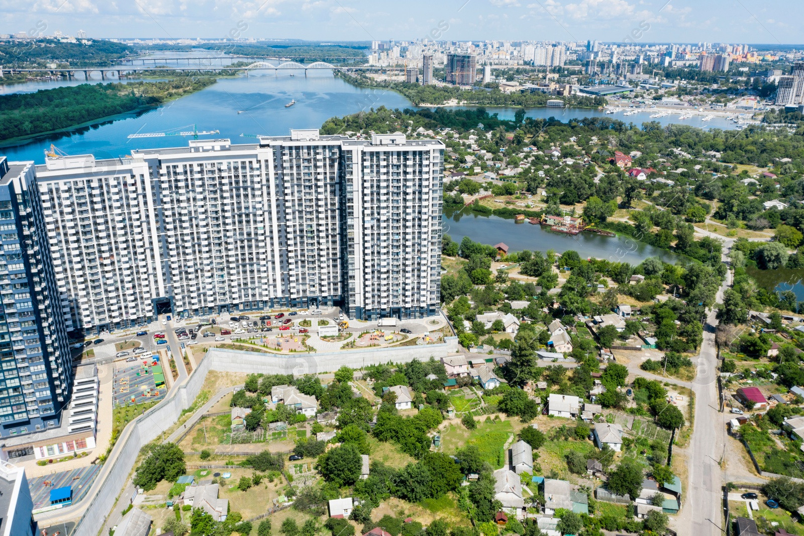 Image of Aerial view of modern buildings in city center