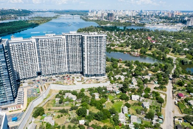 Aerial view of modern buildings in city center