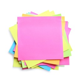 Many colorful notes isolated on white. Space for text