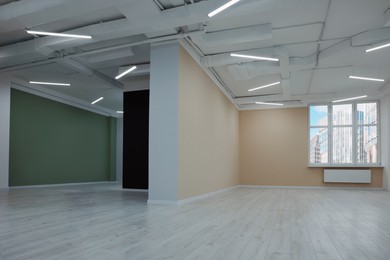 Photo of New empty room with clean windows and color walls