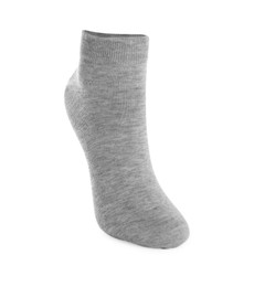 Photo of One light grey sock isolated on white