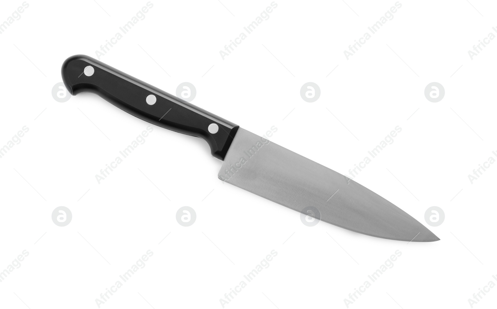 Photo of One sharp knife isolated on white, top view