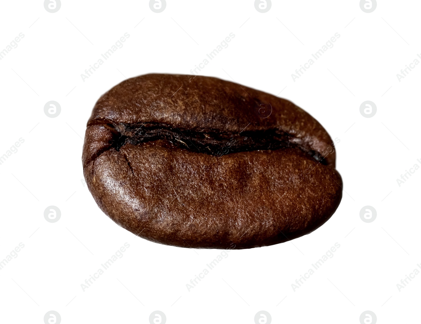 Photo of One aromatic roasted coffee bean isolated on white