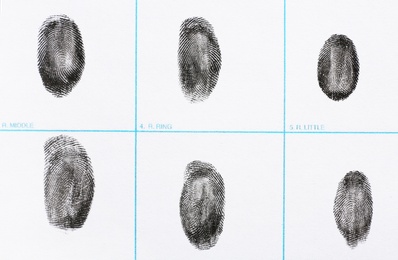 Photo of Fingerprint record sheet, top view. Criminal investigation