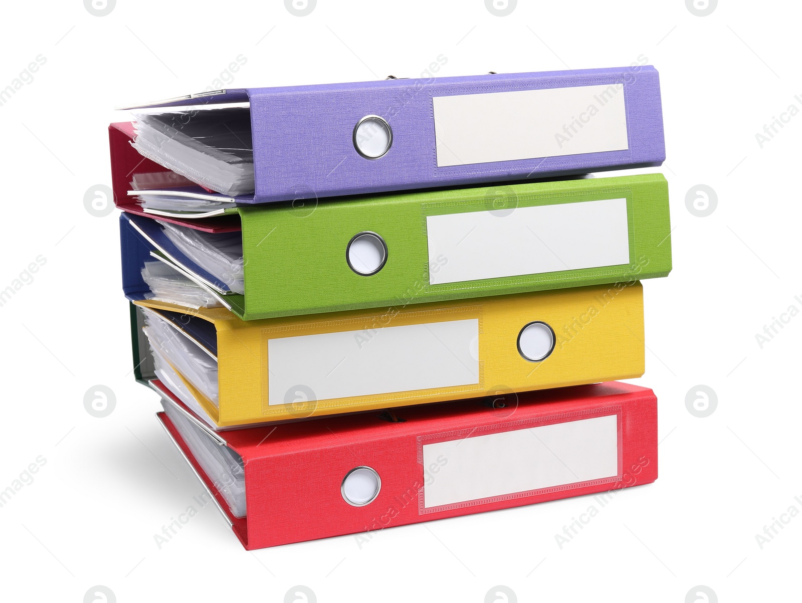 Photo of Bright binder office folders isolated on white