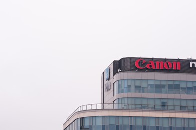 Warsaw, Poland - September 10, 2022: Building with modern Canon logo
