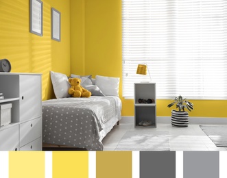 Image of Color of the year 2021. Modern child room interior with stylish furniture