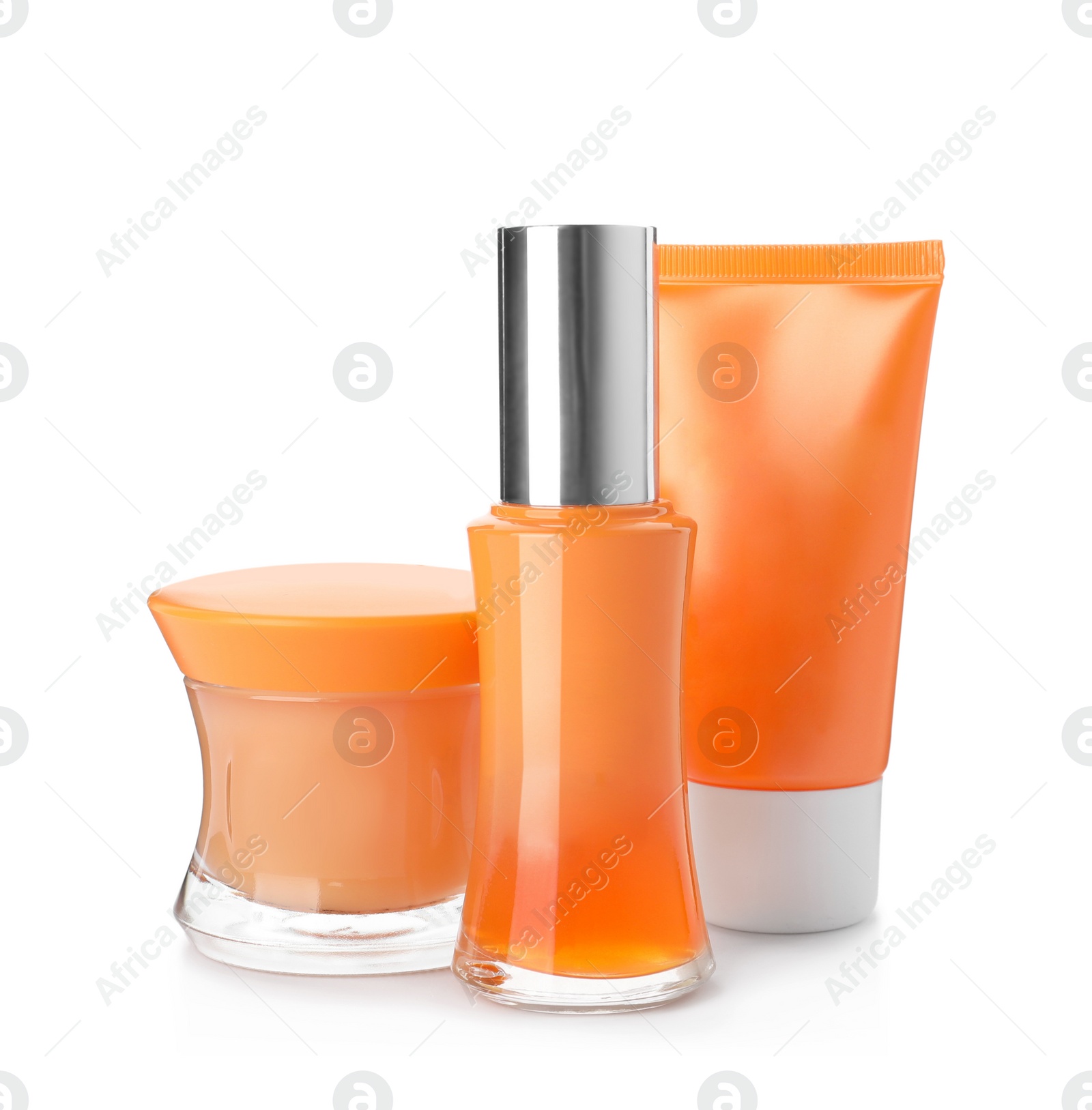 Photo of Set of luxury cosmetic products on white background