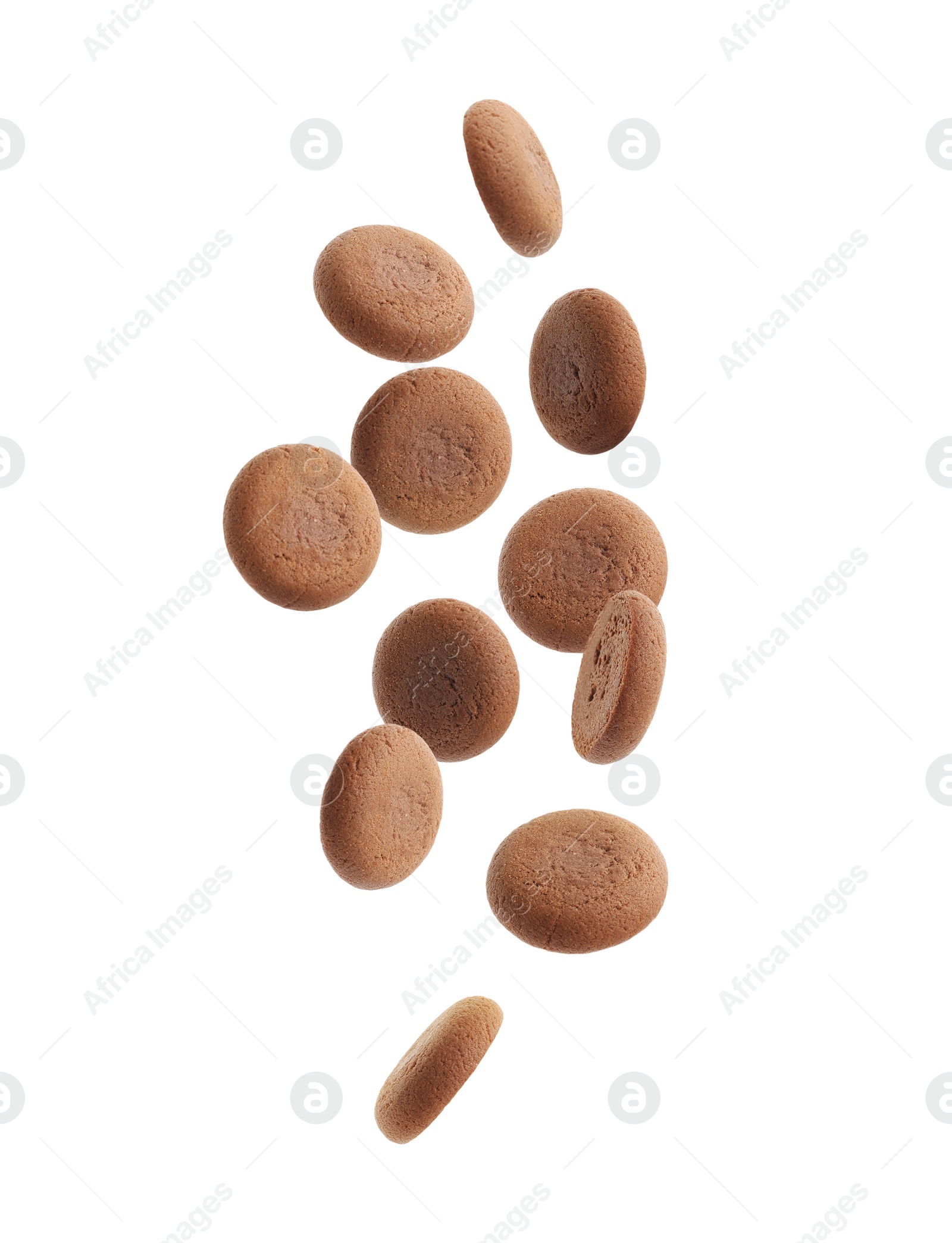 Image of Set of falling delicious chocolate cookies on white background 