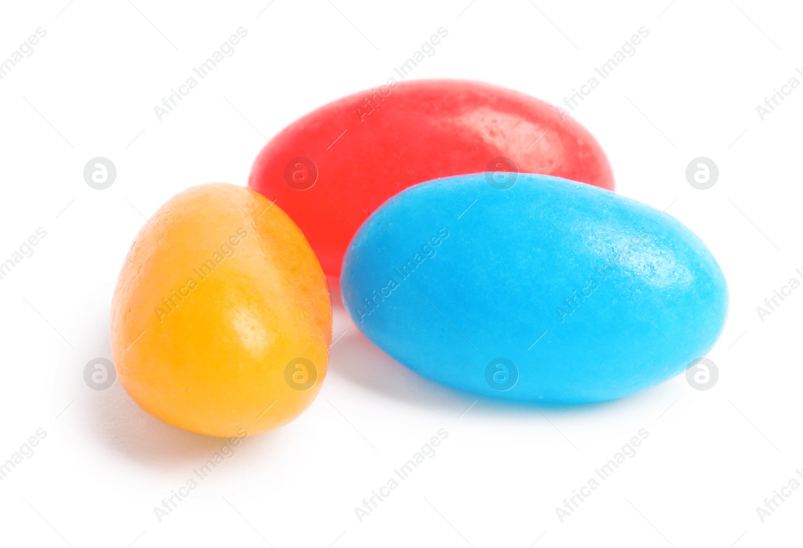 Photo of Delicious colorful jelly beans isolated on white