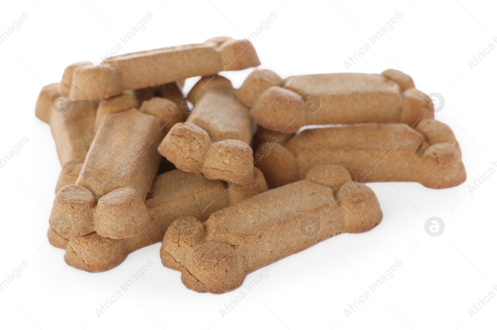 Photo of Bone shaped dog cookies on white background