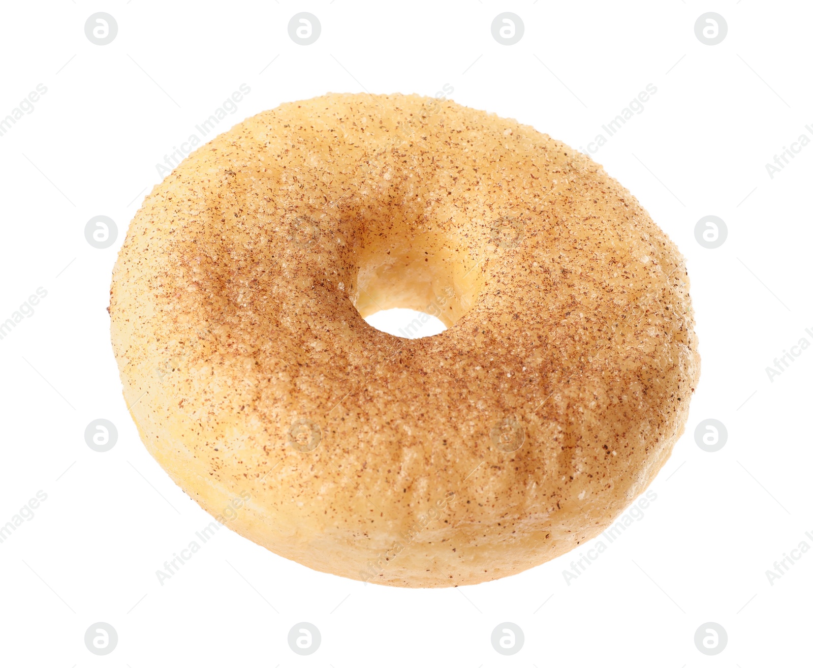 Photo of Sweet tasty glazed donut with cinnamon powder isolated on white