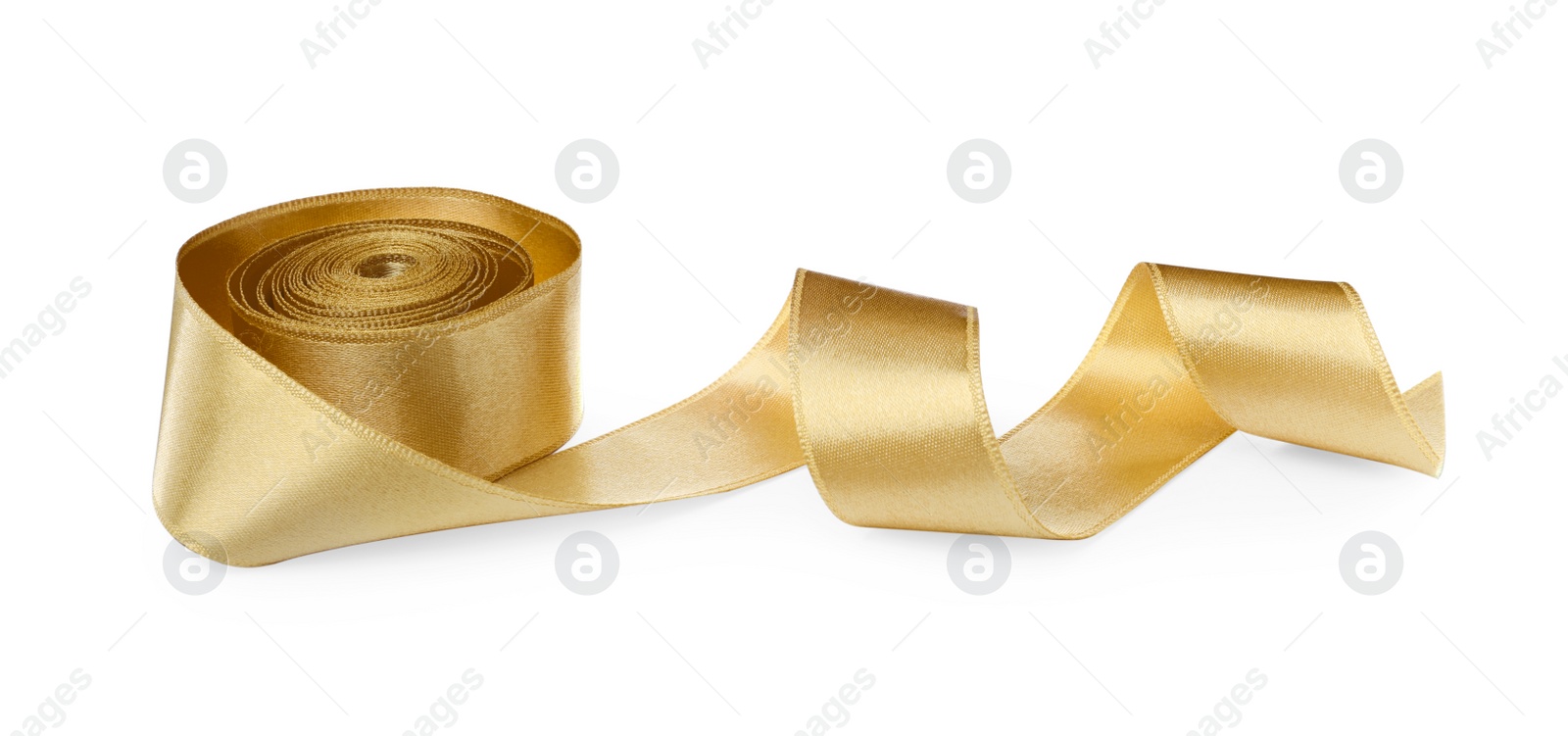 Photo of Beautiful golden ribbon isolated on white. Festive decor