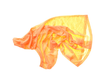 Photo of Rumpled orange top isolated on white. Messy clothes
