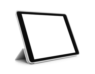 Tablet computer with blank screen isolated on white. Modern gadget