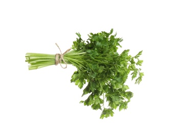 Photo of Bunch of fresh green parsley on white background