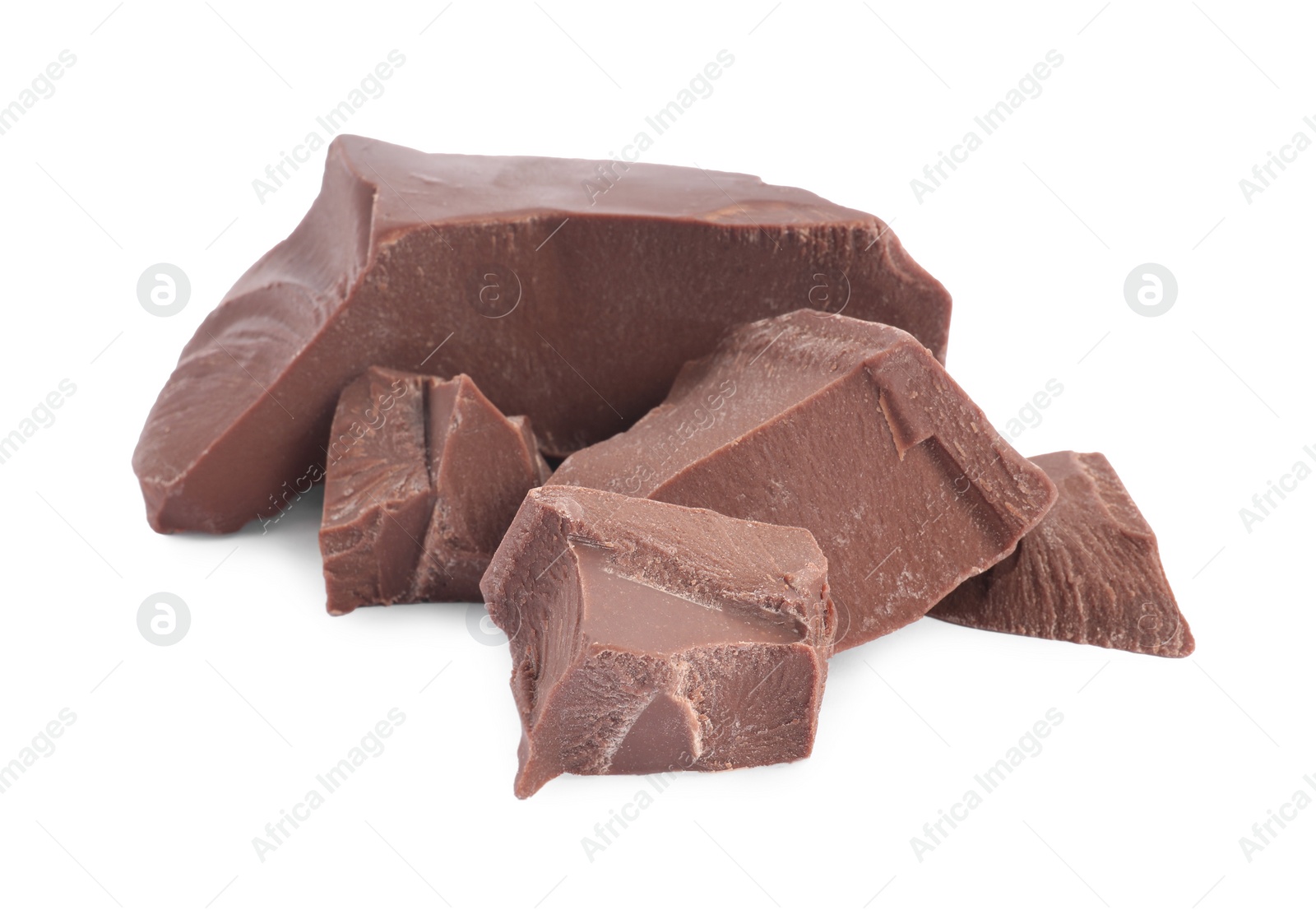 Photo of Pieces of tasty milk chocolate isolated on white