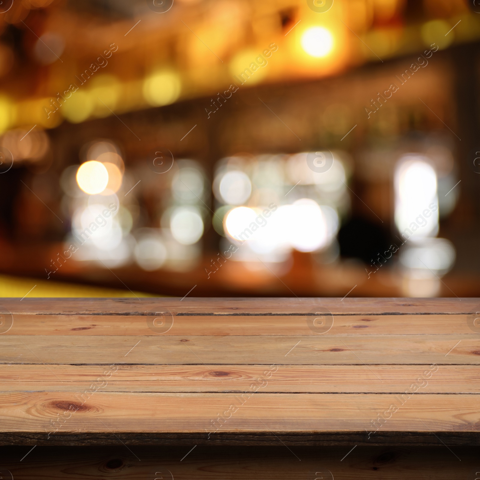 Image of Empty wooden surface against blurred background. Space for design