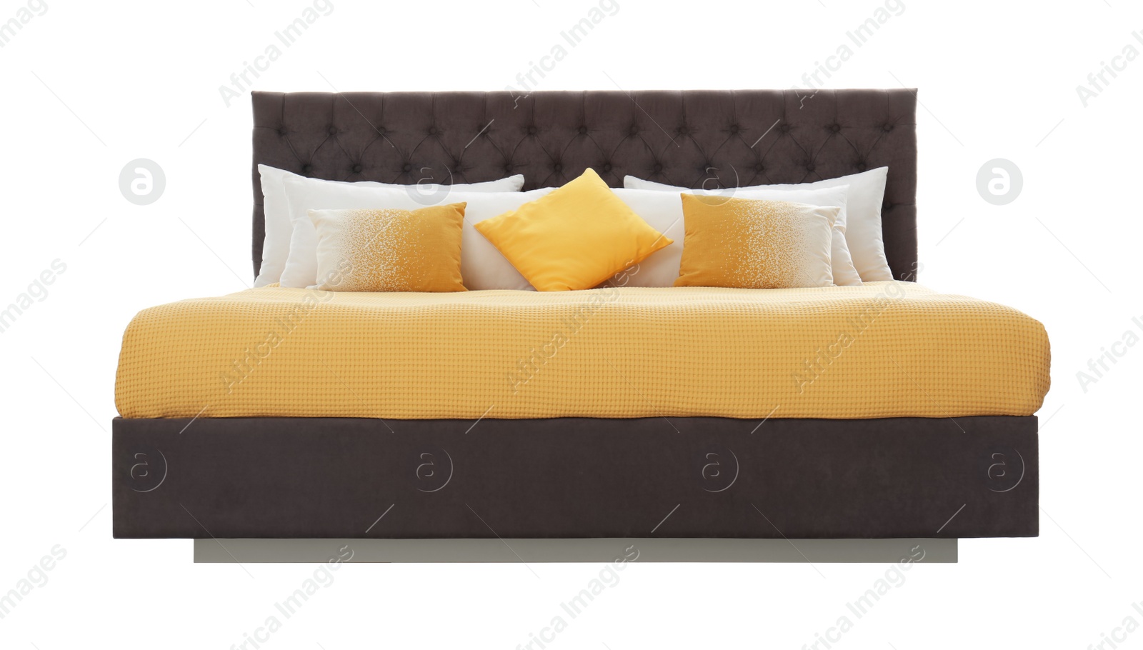 Photo of Comfortable bed on white background. Idea for interior design